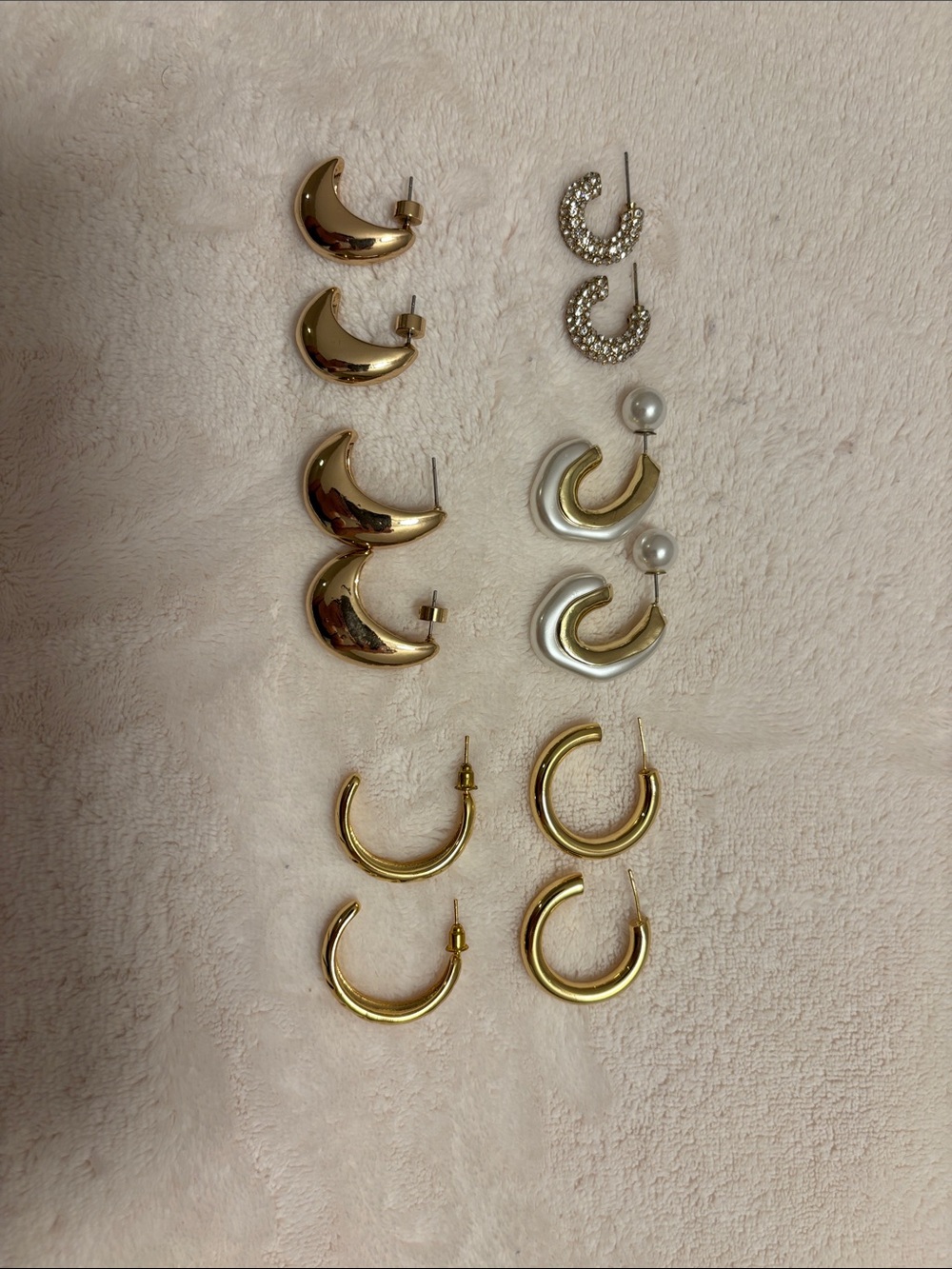 Gold Hoop and Crescent Earring Set - Classic Women's Jewelry